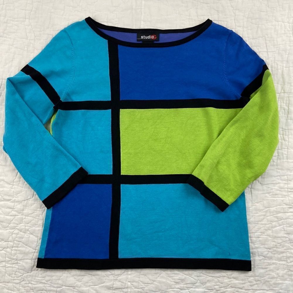 Vintage Studio G Silk Blend Colorblock Quarter Sleeve Shirt size Medium